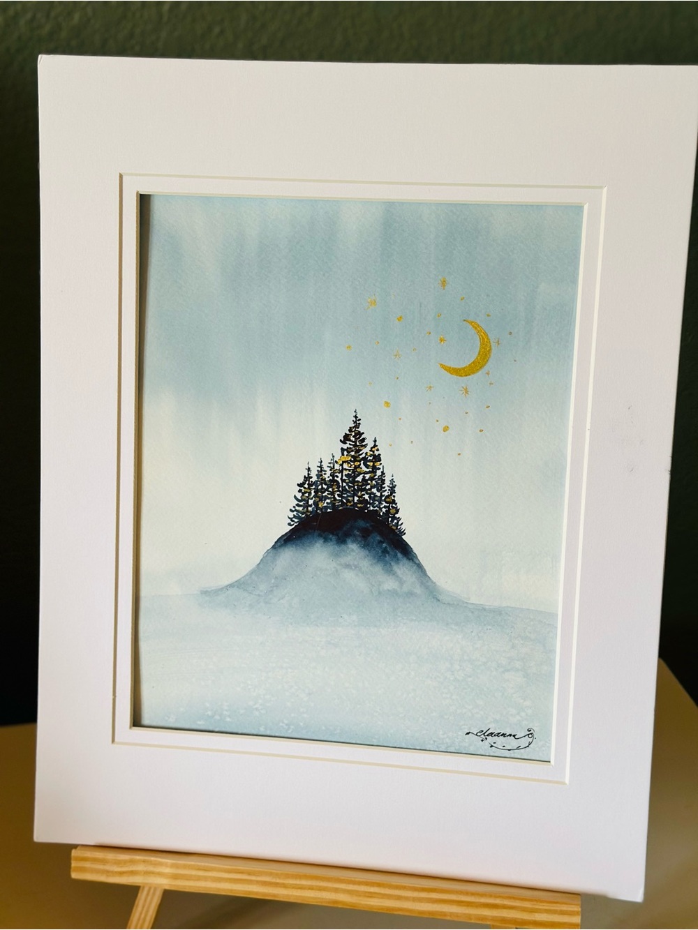 Handmade New Watercolor Painting: Moon over a Hill - Picture 2 of 6